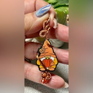 Autumn Gnome Pendant with Pumpkin/wire art